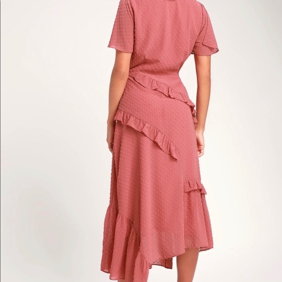 Lulus Swiss Dot Coral MIDI Dress - Picture 2 of 4